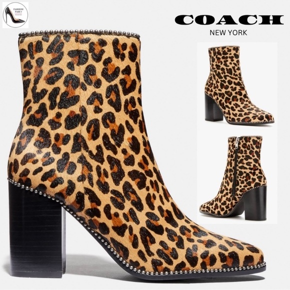 Coach Shoes - Coach Drea Brown and Black Ankle Booties with Leopard Print Size 6.5